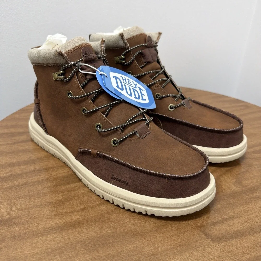 Hey Dude Men's Bradley Classic Tumbled Cognac Brown Size 11‎ lightweight wool